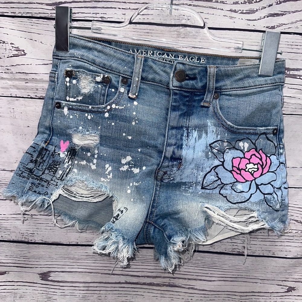 American Eagle Outfitters Womens Vintage Hi-Rise Festival Denim Shorts Size 0